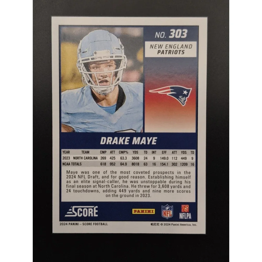 2024 Panini Score Drake Maye #303 Rookie Blue Stars /399 SP New England Patriots